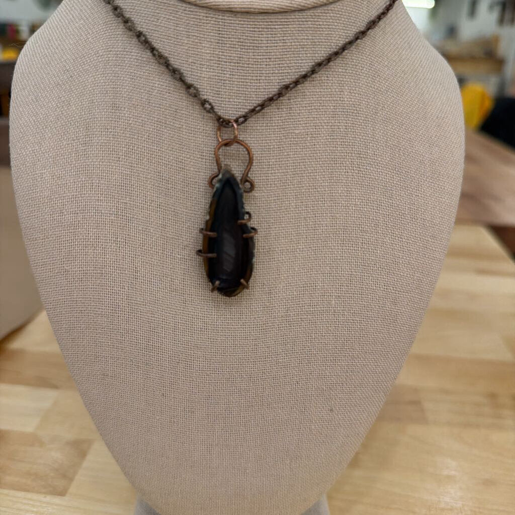 Copper Dark Agate Slice Pendant