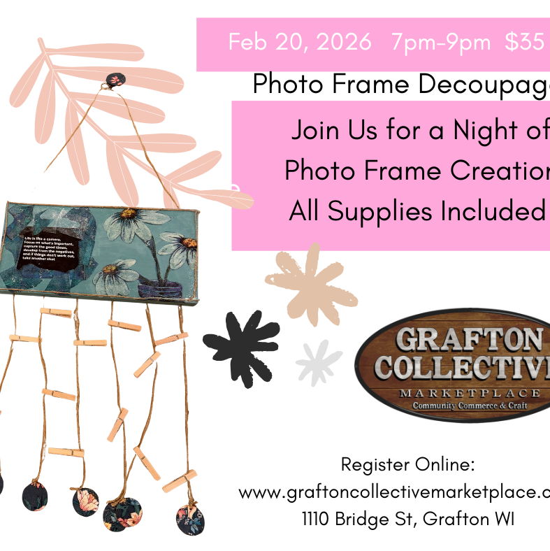 7pm-9pm $35: Photo Frame Decoupage - 20 Feb 2026