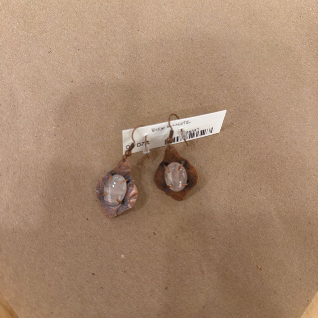 Copper Oval Rose Quartz Earrings