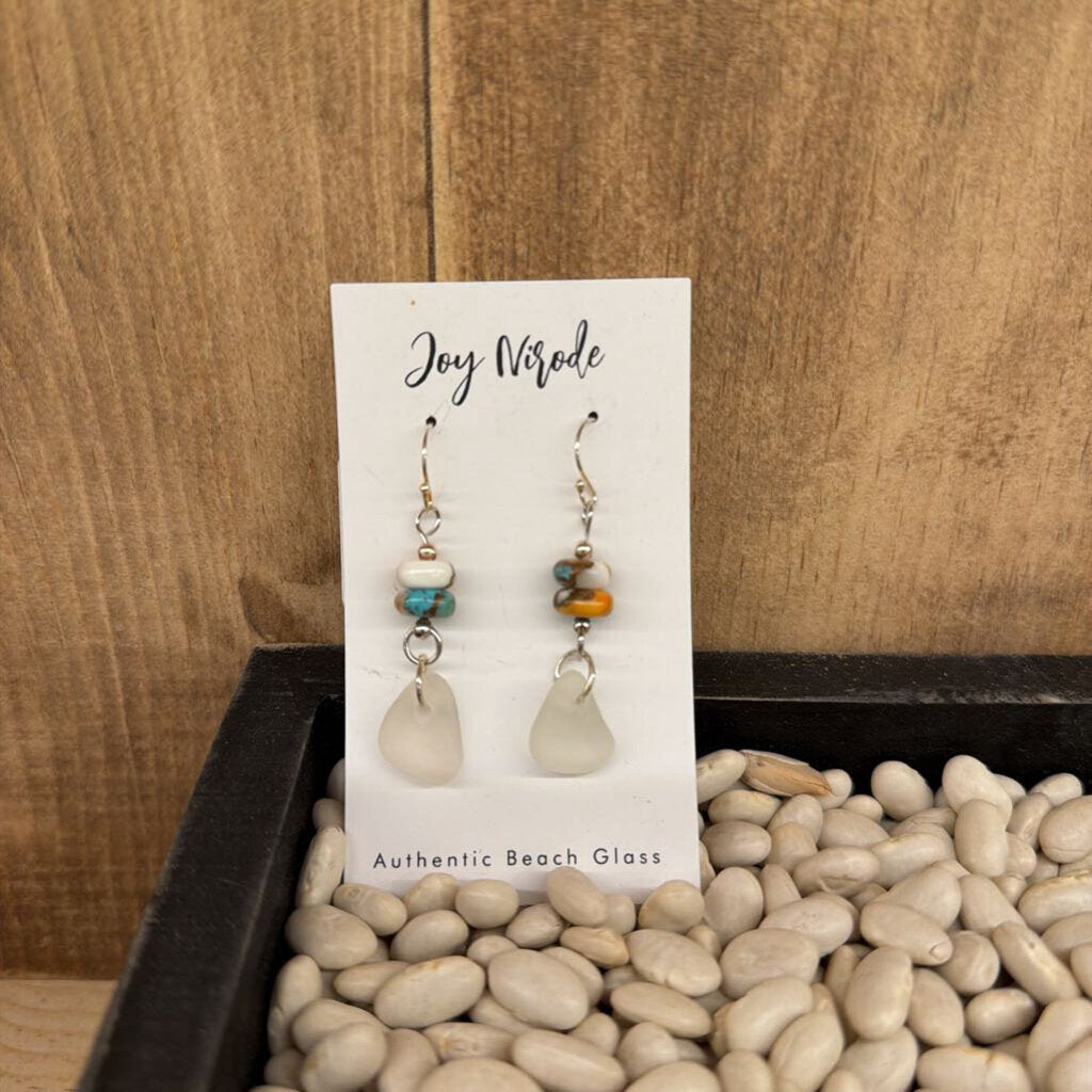#8 Beaded Beach Glass Earrings Sterling Silver