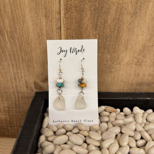 #8 Beaded Beach Glass Earrings Sterling Silver