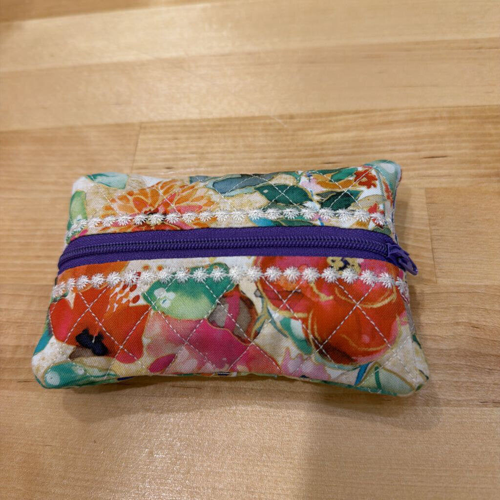 Floral Purple Zipper Kleenex Wallet Holder