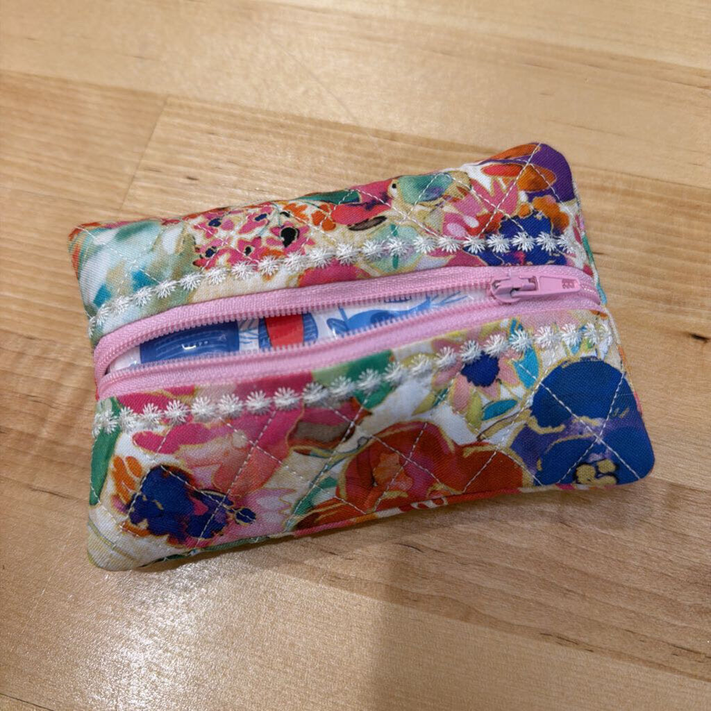 Floral Pink Zipper Kleenex Wallet Holder