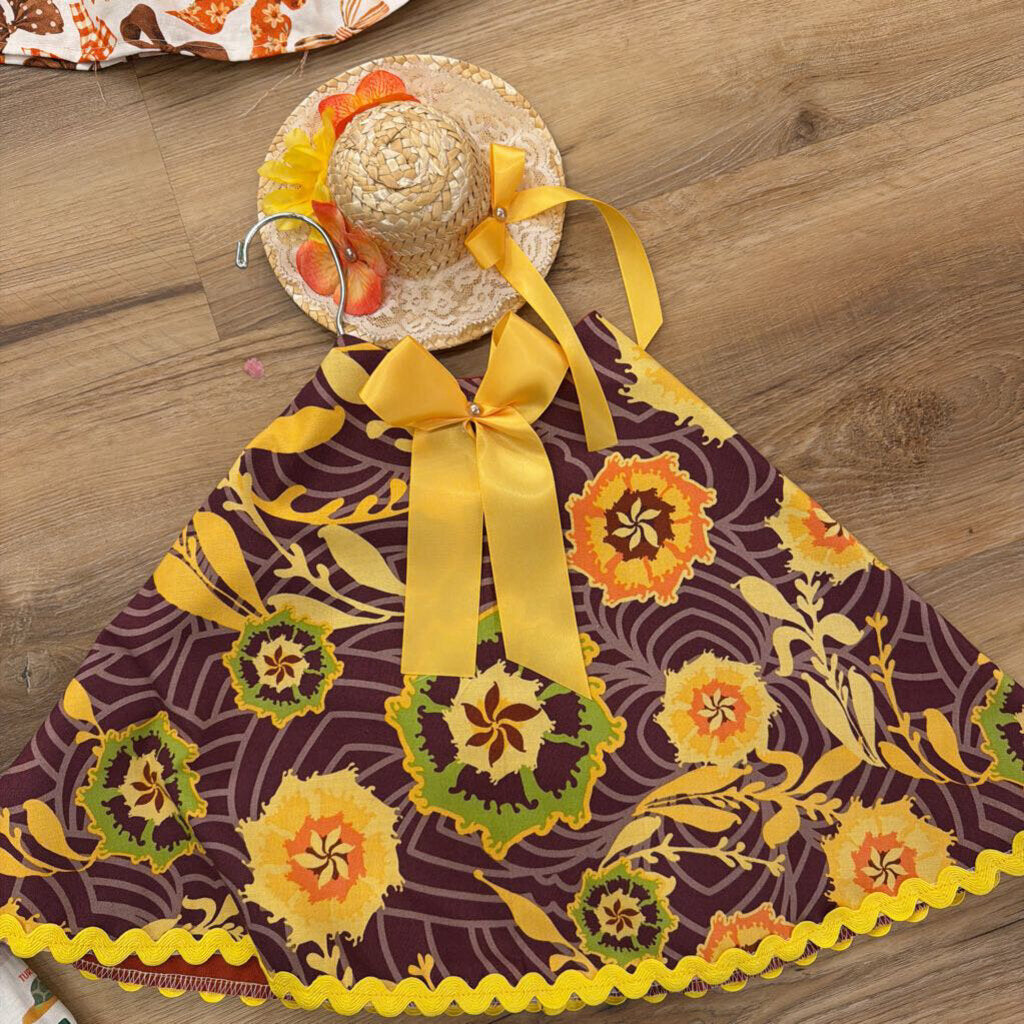 28" Goose Outfit Brown Flowers