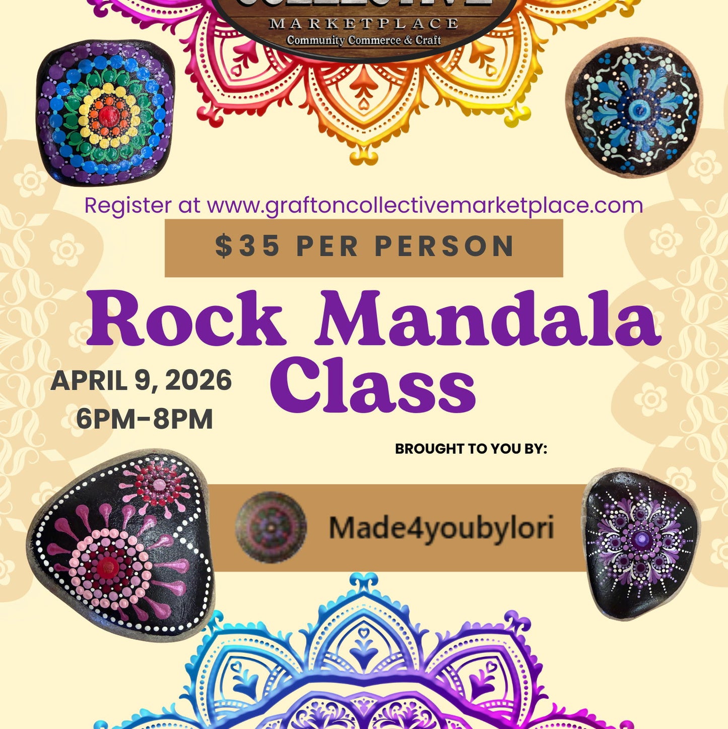 6pm-8pm $35 Rock Mandala Class - 9 Apr 2026