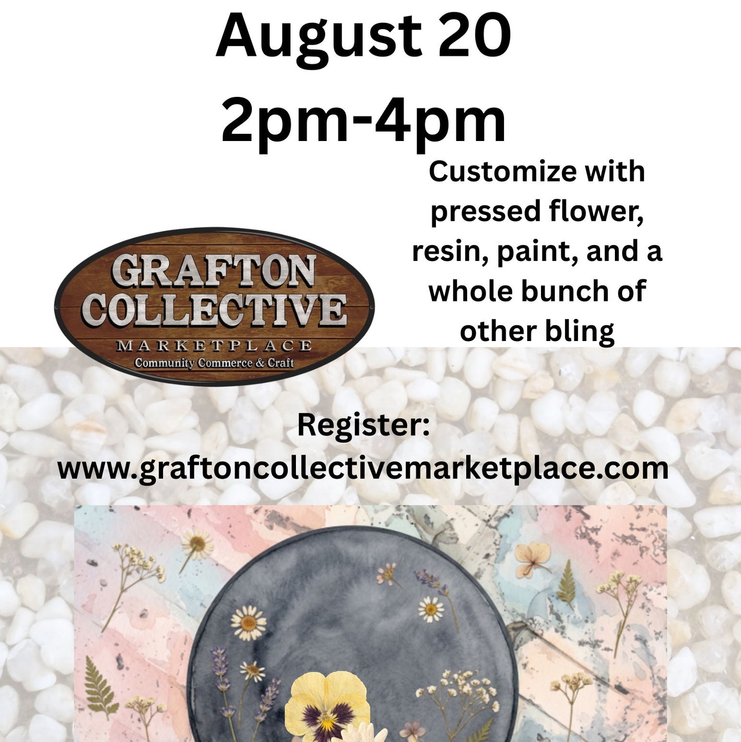 2pm-4pm: Stone Painting & Flower Resin Workshop - 20 Aug 2026