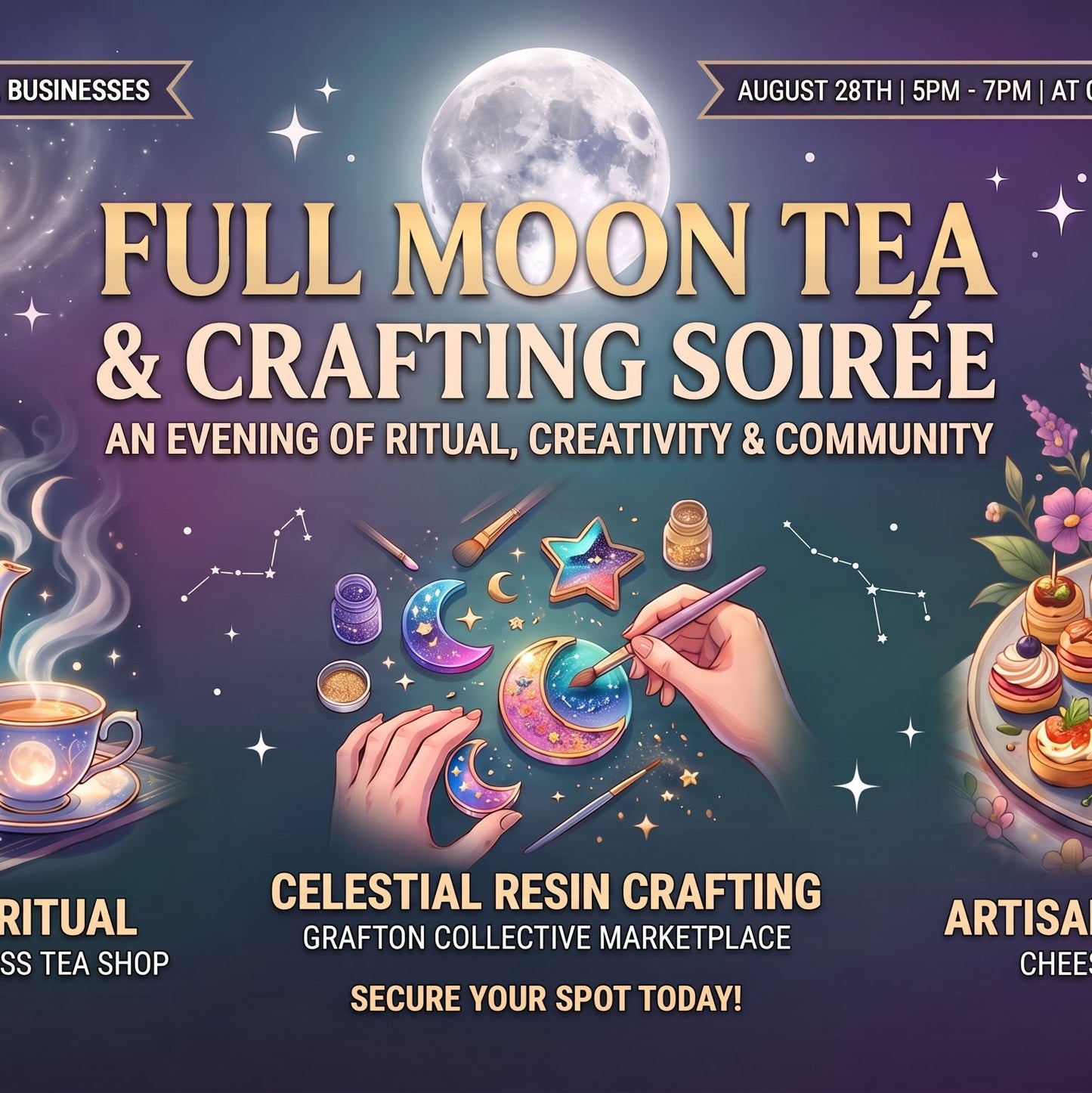 5pm-7pm: Full Moon Tea & Crafting Soiree - 28 Aug 2026